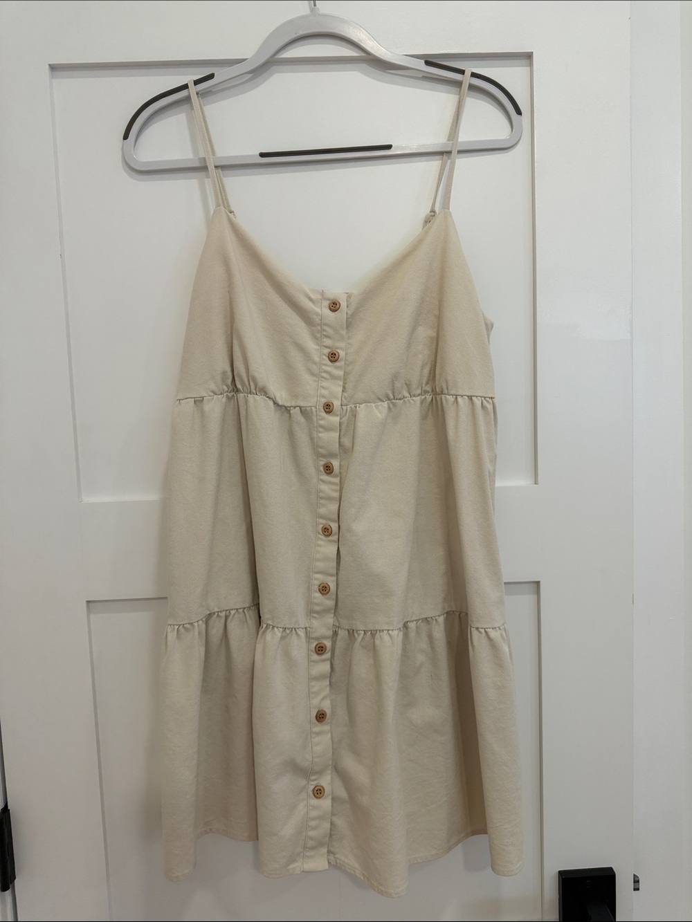 Wishlist Apparel Cream Linen Blend Button Front Tiered Midi Dress Size L